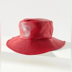 NWT Anthropologie Red Faux Leather Bucket Hat